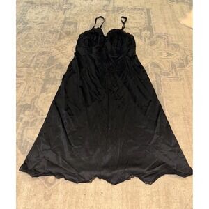 Vintage Black Full Slip Dress Lace Sz 32 Small Nylon